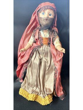 VTG 12” Arabian Harem Princess Composition 1940 Ethnic Dress, head and Face Veil